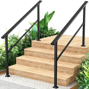 Hand Rails for Outdoor Steps, Metal Stair Railing Handrail, 5 Step，2 Pack, Black