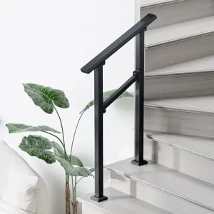 Hand Rails for Outdoor Steps, 2 Step Handrail & Indoor Stair Railing Kit, Railings for Outdoor Steps and Hand Rails for Seniors, Porch Railing & Deck Hand Rail, 1-2 Step Railing