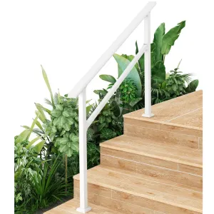 Hand Rails for Outdoor Steps, Metal Stair Railing Handrail, 4 Steps,White