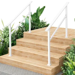 Hand Rails for Outdoor Steps, Metal Stair Railing Handrail, 4 Step，2 Pack, White