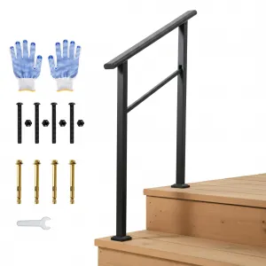 Outdoor Handrail for Steps, Black Aluminum & Iron Railing Kit, Adjustable 0°-45°, Porch & Indoor/Outdoor Use, Includes Gloves