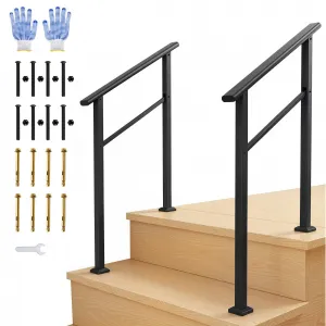 Outdoor Handrail for Steps, 2 Step Stair Handrail & Indoor Stair Railing Kit, Black Aluminum with Iron Poles, Adjustable 0-45° for Outdoor Indoor Use
