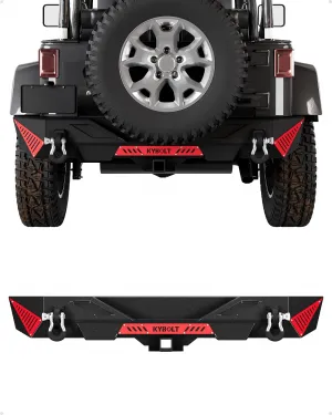 Rear Bumper Compatible with 2007-2018 Jeep Wrangler JK & JKU Unlimited (2/4 Doors), Off Road Back Bumper with Hitch Receiver & 2 x D-Rings Paintable Armor