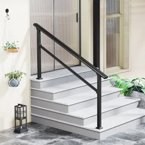 Outdoor Stair Railing, Fits for 4-5 Steps Handrail in Aluminium Alloy, Exterior Stair Railing, Handrails for Concrete Steps with Installation Kit, Black Outdoor Handrail for Steps - 5 Steps