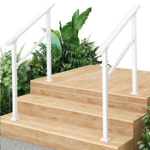 Hand Rails for Outdoor Steps, Metal Stair Railing Handrail, 3 Step，2 Pack, White