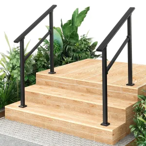 Hand Rails for Outdoor Steps, Metal Stair Railing Handrail, 3 Step，2 Pack, Black