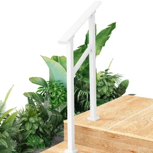 Hand Rails for Outdoor Steps, Metal Stair Railing Handrail, 2 Steps, White, Adjustable Height & Angle, Weather-Resistant, Safe Grip