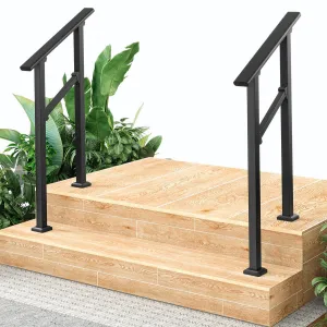 Hand Rails for Outdoor Steps, Metal Stair Railing Handrail, 2 Step，2 Pack, Black