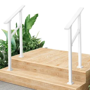 Hand Rails for Outdoor Steps, Metal Stair Railing Handrail, 2 Step，2 Pack, White