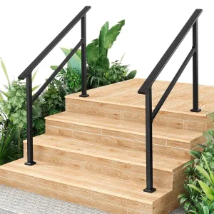 Adjustable Metal Handrails for Outdoor Steps – 2 Pack, 4-Step Stair Railing with Easy Installation, Weatherproof Coating, and Comfortable Grip, Black