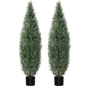 2-Piece 5ft Artificial Cedar Tree Faux Shrub in UV Protection Design for Outdoor & Indoor Decor