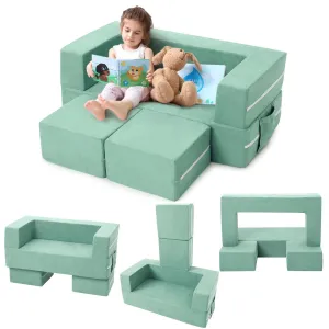 Kids Play Couch, 3Pcs Modular Kids Couch Toddler Couch for Playroom Bedroom Furniture, Convertible Foam Kids Play Sofa with Removable Cover, Mint Green