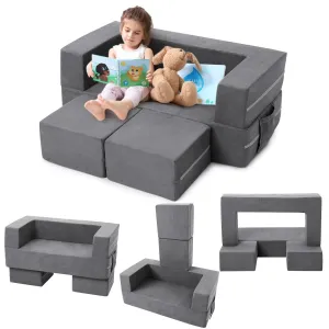 Kids Play Couch, 3Pcs Modular Kids Couch Toddler Couch for Playroom Bedroom Furniture, Convertible Foam Kids Play Sofa with Removable Cover, Dark Grey