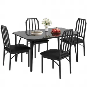 Glass Dining Table Set for 4, Kitchen Table and Chairs for 4 with with Chamfer Design, 5 Piece Dining Room Table Set with Cushion Seats for Small Space, Home Kitchen, Apartment-Glass
