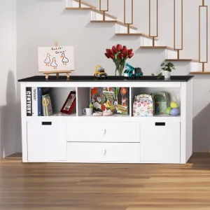 Kids Toy Storage Organizer,Toy Storage Cabinet with Bookshelf，Movable Drawers & Blackboard Top for Boys Girls Toddler Classroom Bookcase for Bedroom,Playroom,Nursery,Kindergarten,White