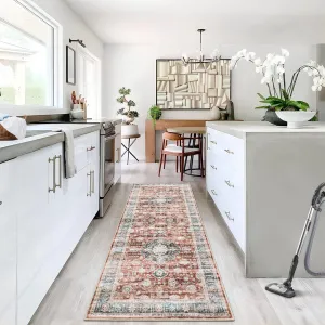 Area Rug 2x6 Vintage Rug Runner Washable Rug Soft Oriental Entryway Runners Indoor Hallway Kitchen Runners Non-Slip Non Shedding Long Rug Runner for Living Room Bedroom Bedside Bathroom Red