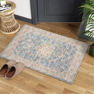 Area Rug 2x3 Washable Rug Vintage Medallion Doormat Boho Floral Accent Rug Indoor Entrance Kitchen Mat Soft Low Pile Front Door Mat Non-Slip Non-Shedding Small Rug for Bedroom Nursery
