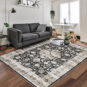 Area Rugs 9x12 Living Room Washable Rug Vintage Medallion Rug Indoor Distressed Print Rug Soft Non Slip Throw Carpet Oriental Aesthetic Rug Boho Foldable Thin Rug for Bedroom Home Office