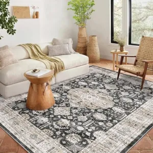 8x10 Area Rugs for Living Room Vintage Washable Rug Boho Floral Area Rugs for Bedroom Non Slip Backing Throw Carpet Oriental Rustic Accent Rug Lightweight Carpet for Bedroom Dining Office