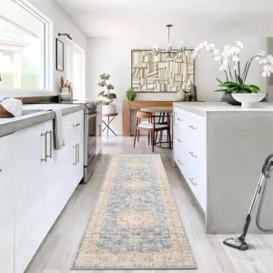 Area Rug 2x6 Vintage Rug Runner Washable Rug Soft Oriental Entryway Runners Indoor Hallway Kitchen Runners Non-Slip Non Shedding Long Rug Runner for Living Room Bedroom Bedside Bathroom Blue