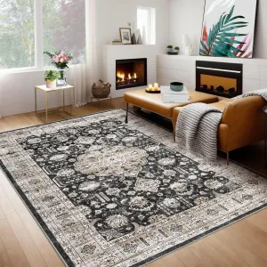 Washable Rug 6x9 Boho Soft Living Room Rugs Indoor Distressed Floor Carpet Vintage Rustic Farmhouse Area Rugs for Bedroom Non Slip Foldable Thin Rug for Kitchen Dining Room Kids Room