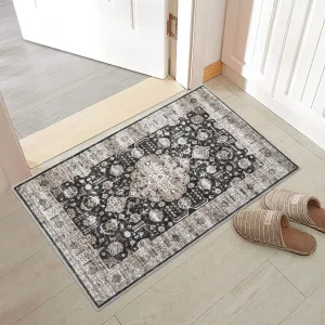 Area Rug 2x3 Washable Rug Vintage Medallion Doormat Boho Floral Accent Rug Indoor Entrance Kitchen Mat Soft Low Pile Front Door Mat Non-Slip Non-Shedding Small Rug for Bedroom Nursery Black