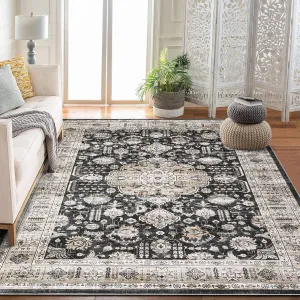 Boho Area Rug 10x13 Large Living Room Rug Washable Non Slip Vintage Black
