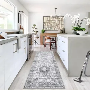 Area Rug 2x6 Vintage Rug Runner Washable Rug Soft Oriental Entryway Runners Indoor Hallway Kitchen Runners Non-Slip Non Shedding Long Rug Runner for Living Room Bedroom Bedside Bathroom Grey