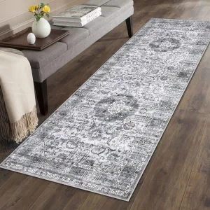 Area Rug 2x3 Washable Rug Vintage Medallion Doormat Boho Floral Accent Rug Indoor Entrance Kitchen Mat Soft Low Pile Front Door Mat Non-Slip Non-Shedding Small Rug for Bedroom Nursery Grey