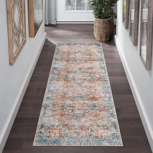 Runner Rug 2x6 Feet Washable Vintage Distressed Hallway Runner, Non-Slip Stain Resistant Area Rug Traditional Medallion Kitchen Mat Entryway Carpet Runner for Bedside