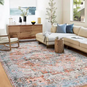 10x13 Area Rugs Pink Vintage Retro Faux Wool Low Pile Non Slip Indoor Carpet for Living Room Bedroom Dining Room Kids Room