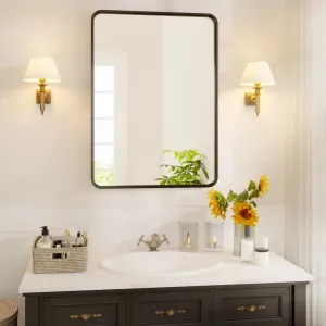 Black Metal Framed Bathroom Mirror for Over Sink 40 * 32" Vanity Rounded Rectangle Wall Mirror Wall Mounted Home Decor (Hangs Horizontally or Vertically)