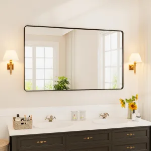 Black Metal Framed Bathroom Mirror for Over Sink 60 * 36" Vanity Rounded Rectangle Wall Mirror Wall Mounted Home Decor (Hangs Horizontally or Vertically)
