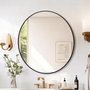 2024 New 30 Inch Round Mirror, HD Eco-Friendly Bathroom Mirror, Metal Framed Circle Mirror, Modern Wall Mirror for Bathroom, Living Room, Vanity, Easy to Install, Matte Black