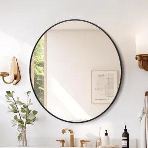 Large Round HD Eco-Friendly Bathroom Mirror, 36 inch Gold Circle, Small Matte Black Metal Frame, Easy Install for Vanity, Living Room