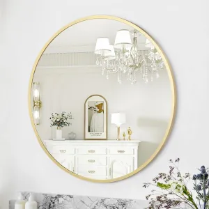 Gold Circle Mirror 24 inch HD Eco-Friendly Round Bathroom Mirror Matte Black Metal Frame Easy Install