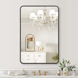 2025 New Wall Mount Bathroom Mirror, 24 x 36 Inch HD Eco-Friendly Matte Black Metal Frame, Rounded Corner, Hangs Horizontally or Vertically, Bathroom, Nursery, or Entryway