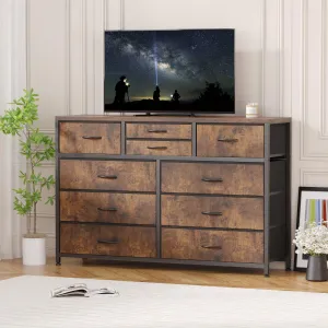 Wide 10 Drawer Dresser,TV Stand Entertainment Center Fabric Storage Dressers Drawers for Bedroom, Hallway, Nursery, Closets, Steel Frame, Wood Top (RUSTIC)
