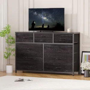 Wide 10 Drawer Dresser,TV Stand Entertainment Center Fabric Storage Dressers Drawers for Bedroom, Hallway, Nursery, Closets, Steel Frame, Wood Top, Black Willow