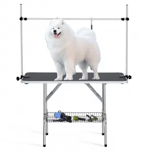 48" Dog Grooming Table Adjustable Height Pet Drying Desktop Foldable Pet Grooming Table with Arms, Nooses, Mesh Tray, Foldable Pet Station Max Capacity Up to 330Lbs (Black)