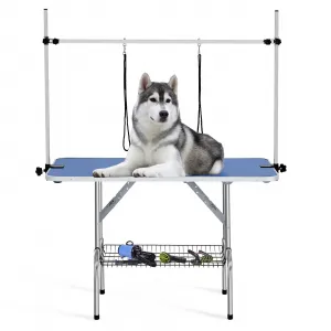 48" Dog Grooming Table Adjustable Height Pet Drying Desktop Foldable Pet Grooming Table with Arms, Nooses, Mesh Tray, Foldable Pet Station Max Capacity Up to 330Lbs ,Blue