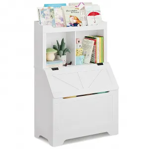 Toy Storage Organizer, Kids Bookshelf with Flip-Top Lid and Cubby, Wood Kids Bookcases Fit for Playroom, Children's Room, Bedroom, Nursery School - White