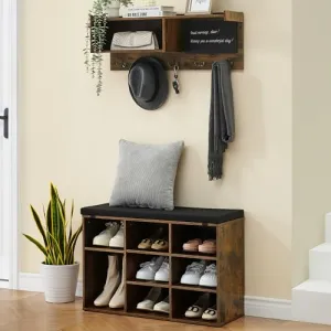 Hall Tree Bench + 6-in-1 Functionality + Shoe Storage & Coat Rack + High-Quality Wood + Blackboard & Hooks + 31.5 inch + Hallway