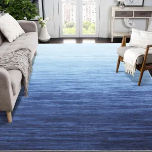 Large Area Rug 10x13 Blue Ombre Washable Soft Carpet for Living Room Bedroom Nursery Home Office