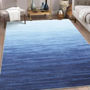 Modern Blue 9x12 Area Rugs for Living Room, Large Abstract Rug Washable Dining Room Rug Vintage Ombre Carpet Low Pile Bedroom Rug Aesthetic Office Floor Cover