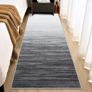 Modern Grey 2x6 Striped Runner Rug Washable Low-Pile Abstract Rug with Rubber Backing for Hallway, Entryway, Bathroom, Office, Grey