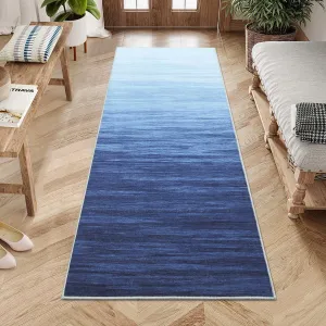 Modern Blue 2x6 Washable Area Rugs Runner Rugs for Hallway Living Room Abstract Ombre Rug Modern Kitchen Rugs with Rubber Backing Vintage Carpet Bedroom Rug Blue Office Rug Entryway Floor Cover