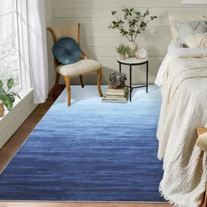 Modern Blue 5x7 Area Rugs for Living Room Abstract Carpet Washable Rug Dining Room Rug Office Rugs with Rubber Backing Modern Bedroom Rug Blue Ombre Rug Low Pile Floor Cover