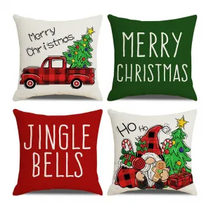 Christmas Pillow Covers 18x18 Inch Set of 4 Christmas Bell Santa Throw Pillow Cases for Home Sofa Christmas Decorations 14#