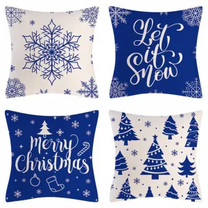 Christmas Pillow Covers 18x18 Inches Set of 4, Winter Pillowcase with Christmas Elements Pattern Decorate Pillows Christmas Cushion Covers for Sofa Couch Home Indoor Decor